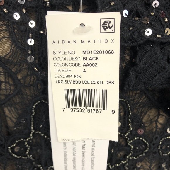 New Aidan Mattox Black 3/4 Sleeve Cocktail Dress 4 - Picture 11 of 15
